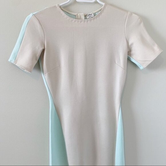 Aritzia Wilfred Mignonne Mini Dress Bodycon Short Sleeve Taupe Colorblock XS - Picture 6 of 12
